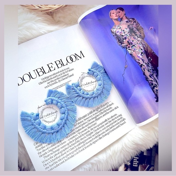 NEW:»HaNdMaDe BÖHÖ fLoWeR MaCrAmÉ»🏹BoHeMiAn EaRrInGs Fringe fRiNgNy hÖöpS - Picture 2 of 16